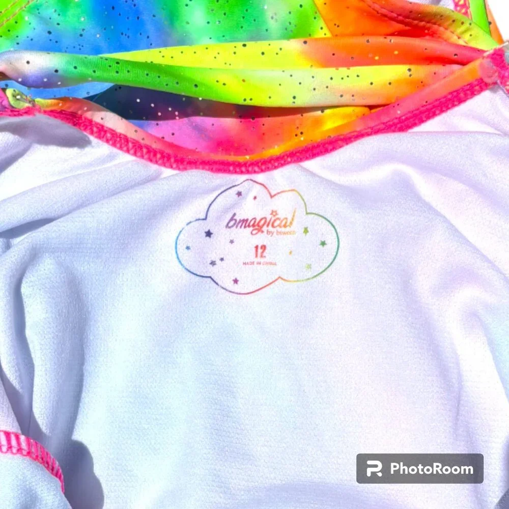 bmagical by btween‎ Girl's Rainbow Tie Dye Sparkle 1 piece Swimsuit sz 12 NWOT